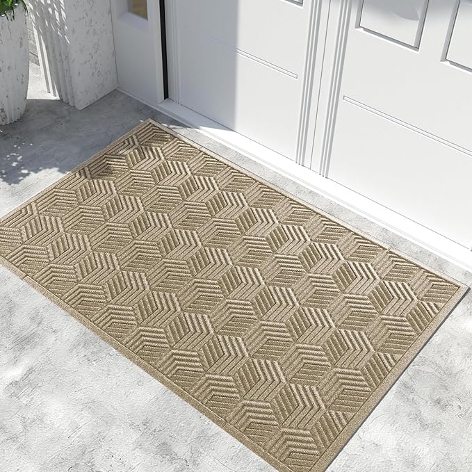 Yimobra Extra Large Door Mat 60x36, All-Season Waterproof Outdoor Mats for Front Door Entrance with Drainage Holes, Heavy Duty Non-Slip Doormat for Garage Patio Entryway Indoor, Beige