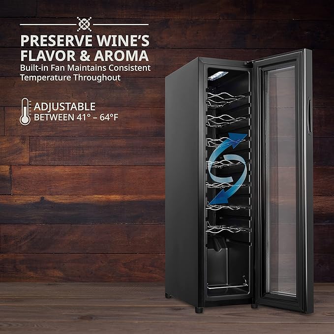 Ivation 16 Bottle Compressor Wine Cooler Refrigerator w/Lock | Large Freestanding Wine Cellar For Red, White, Champagne or Sparkling Wine | 41f-64f Digital Temperature Control Fridge Glass Door Black
