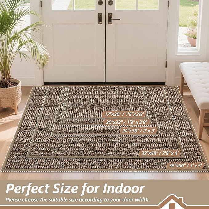 BEQHAUSE Dirt Trapper Door Mat 36" x 60", Non-Slip Washable Doormats Entrance Mat, Dirt Resistant and Absorbent Welcome Mat, Low Profile Floor Mats for Front Back Door and Entryway, Beige