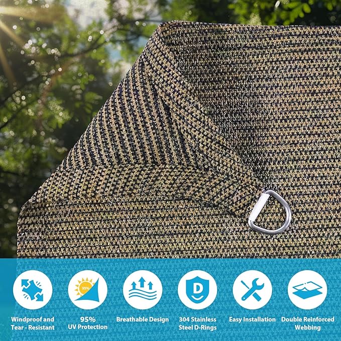 Amagenix Sun Shade Sail 8'X8' Curved Edge Outdoor Shade Canopy Mocha Breathable 95% UV Block Shade Cloth for Patio Garden Backyard (We Make Custom Size)