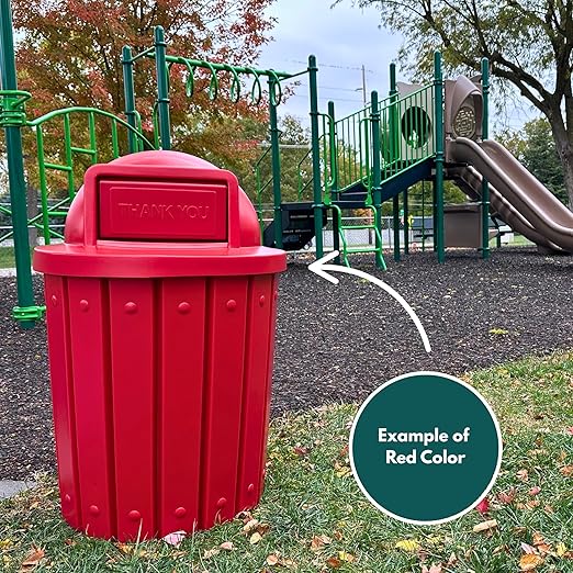 Campus Collection 55 Gallon Round Plastic Heavy Duty Commercial Indoor or Outdoor Trash Can with Push Open Dome Lid and Internal Liner | Great for Schools and Businesses - Red