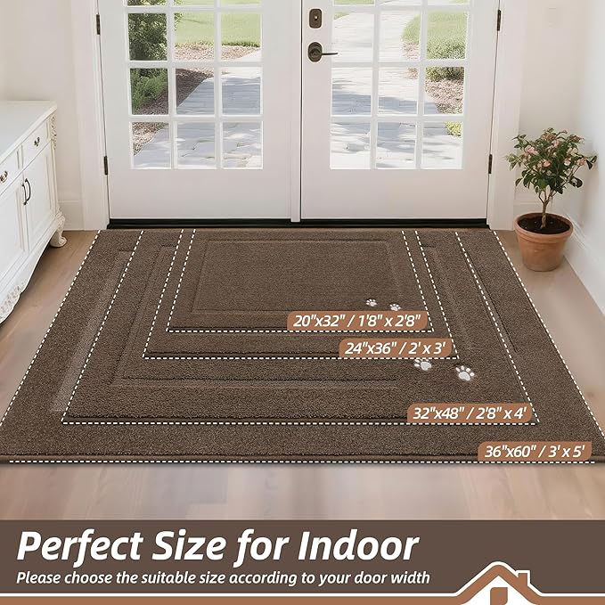 BEQHAUSE Dog Door Mat for Muddy Paws 36"x60" Dirt Trapper Absorbent Doormat Non Slip Entryway Rugs Washable Stain Resistant Welcome Floor Mat Soft Low-Profile for Front Back Door, Brown