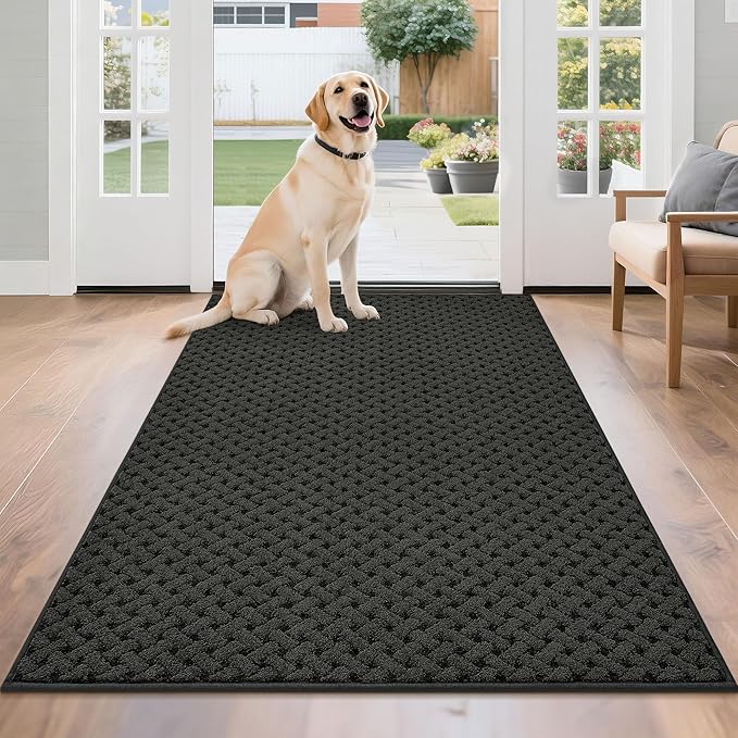 BEQHAUSE Dirt Trapper Door Mat Non-Slip Entryway Rugs Stain Resistant Absorbent Dog Doormats Woven-Look Washable Welcome Floor Doormat For Front Back Door, Muddy Wet Shoes & Paws, 36" x 60", Dark Grey