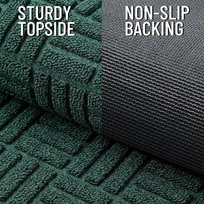 OLANLY Front Door Mat Outside Entrance 47x32, Absorbent, Heavy Duty Sturdy Natural Rubber Doormat Indoor Outdoor, Non-Slip, Stain and Fade Resistant, Low Profile Floor Mat for Entryway, Black Green