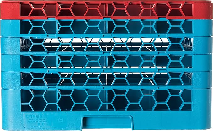 CFS RG16-5C410 OptiClean 16 Compartment Glass Rack with 5 Extenders, 11.9", Polypropylene, Red/CFS Blue