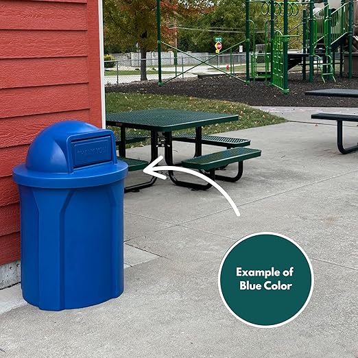 Campus Collection 32 Gallon Square Slatted 100% Recycled Plastic Heavy-Duty Commercial Outdoor or Indoor Trash Can with Push Top Lid | Great for Schools and Businesses - Blue
