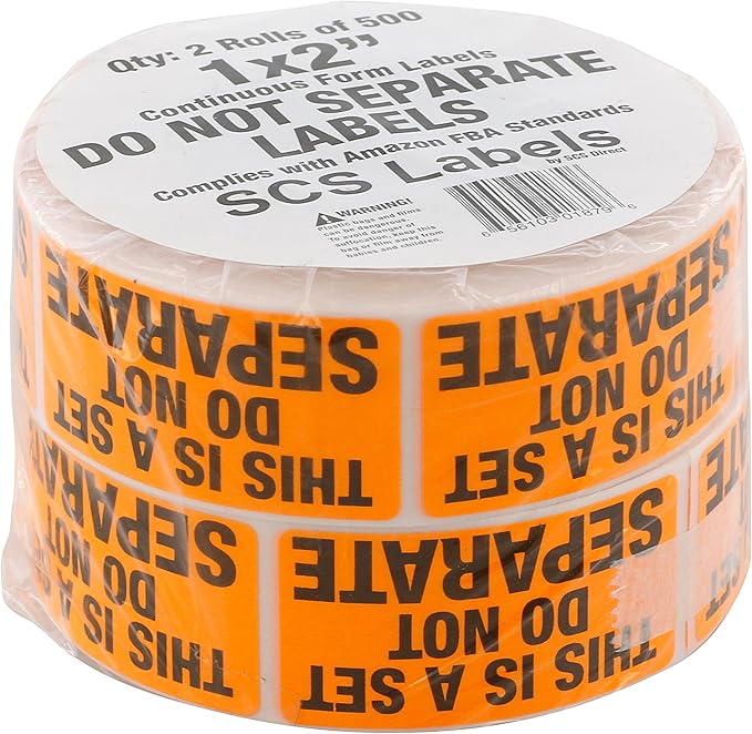 FBA Compliant This is A Set DO NOT Separate Shipping Labels- 1000 Fluorescent Orange (1" x 2") Box Stickers (2 Rolls of 500) for Multi Box shipments, Collections or Ecommerce- Easy to Affix