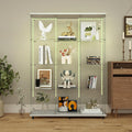 Glass Display Cabinet with LED Light Strip, 12 Shelves 3 Column 2 Doors, Large Curio Storage Cabinets with Lock & Caster for Living Room, Office, Floor Standing Glass Bookshelf - White