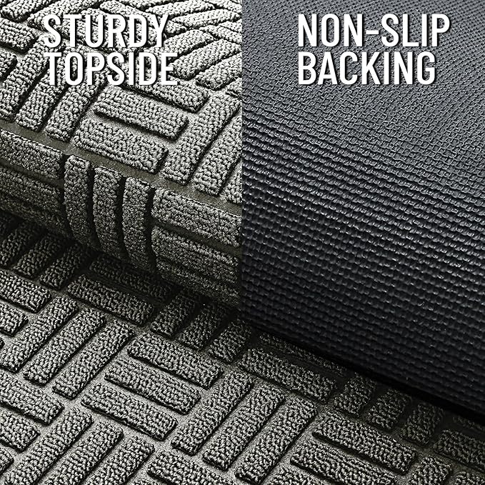 OLANLY Front Door Mat Outside Entrance 71x47, Absorbent, Heavy Duty Sturdy Natural Rubber Doormat Indoor Outdoor, Non-Slip, Stain and Fade Resistant, Low Profile Floor Mat for Entryway, Modern Gray
