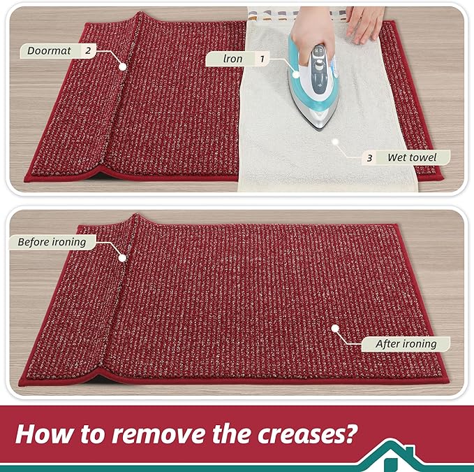 BEQHAUSE Dirt Trapper Door Mat 20" x 48", Non-Slip Washable Doormats Entrance Mat, Dirt Resistant and Absorbent Welcome Mat, Low Profile Floor Mats for Front Back Door and Entryway, Red