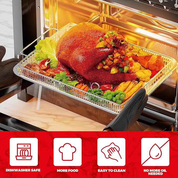 Air Fryer Basket for Oven, Air Fryer Basket and Stainless Steel Baking Tray Pant Oven Air Fryer Pan Rack for Cooking Baking Dishwasher and Broiling (13.9in * 8.8in &12.9 in * 9.7 in)