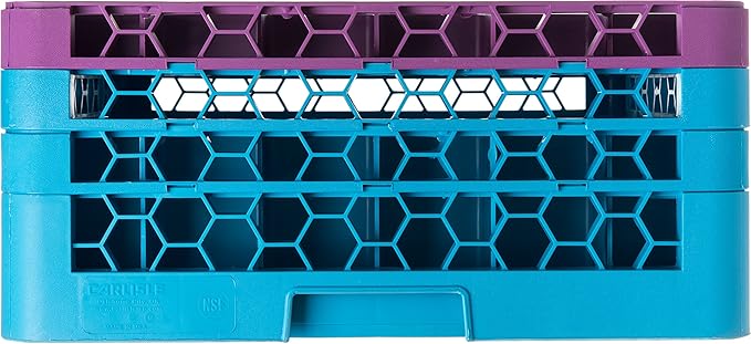 CFS RG36-3C414 OptiClean 36 Compartment Glass Rack with 3 Extenders, 8.72", Polypropylene, Lavender/CFS Blue