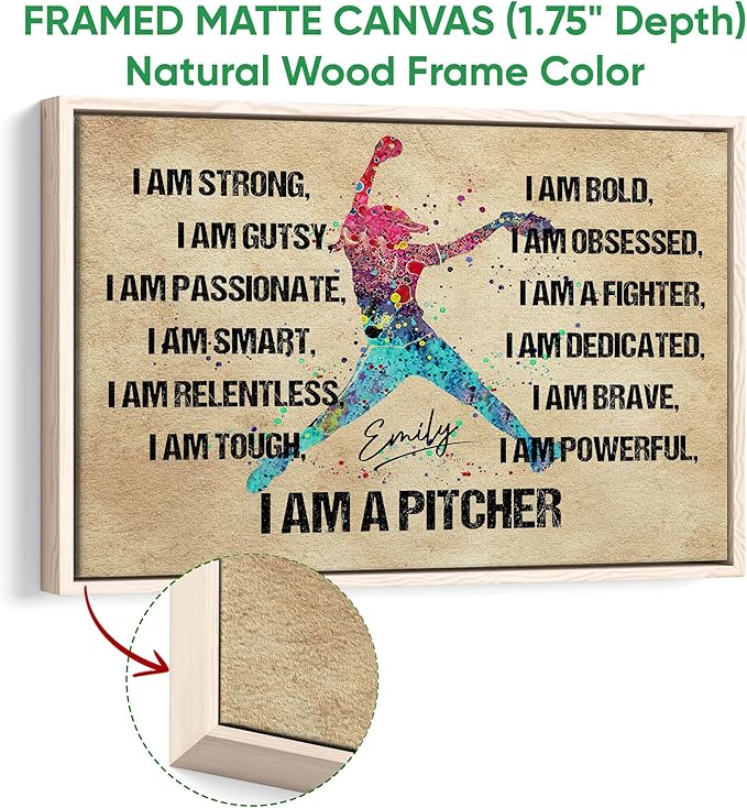 Custom Softball I Am A Pitcher Gift For Softball Lover Player Personalized Name Poster & Framed Canvas, Wall Art Home Office Decoration Living Room Bedroom Aesthetic Decor