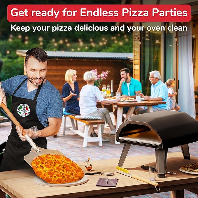 Pizza Oven Accessories Set - 3 Piece Pizza Making Kit with Pizza Peel, Pizza Oven & Stone Brush with Scraper, Turning Fork & Bubble Popper - Tools for Indoor Outdoor Brick Wood Gas Ovens