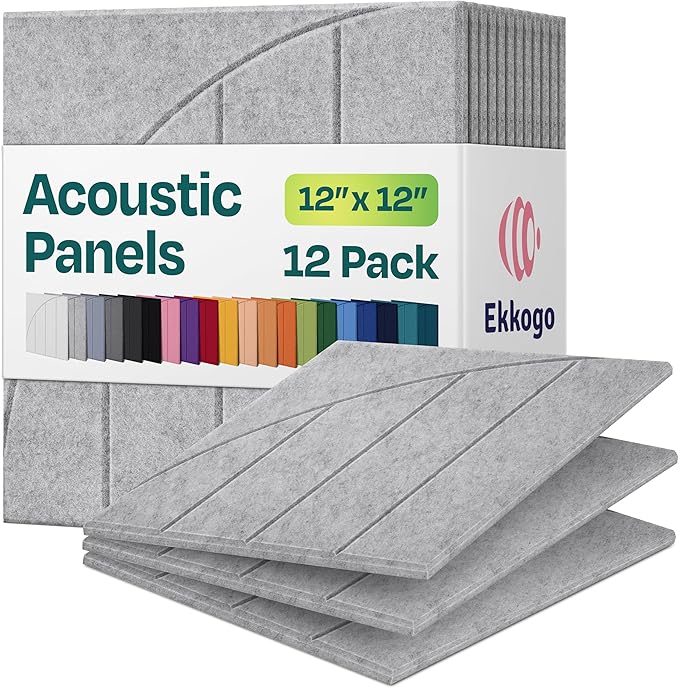 Acoustic Panels 12-Pack Soundproof Wall Panels 12"x12"x0.4" Decorative Sound Dampening for Your Home, Office, Studio, Bedroom & More with Unique ModuArc Carving [Smoky White]