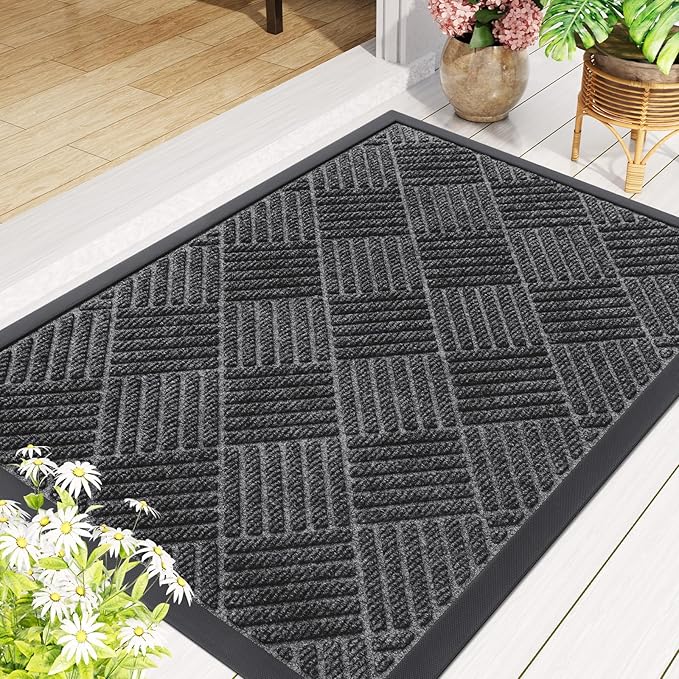 Smiry Front Door Mat Outside Entrance, Heavy Duty Outdoor Indoor Mat, Natural Rubber Doormat, Non Slip, Trap Dirt and Moisture, Easy Clean, Low Profile Patio Porch Entryway Mat, 71x23, Light Grey