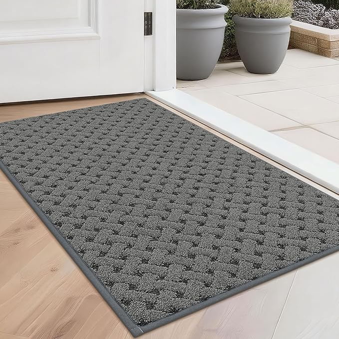 BEQHAUSE Dirt Trapper Door Mat Non-Slip Entryway Rugs Stain Resistant Absorbent Dog Doormats Woven-Look Washable Welcome Floor Doormat for Front Back Door, Muddy Wet Shoes & Paws, 20" x 32", Grey
