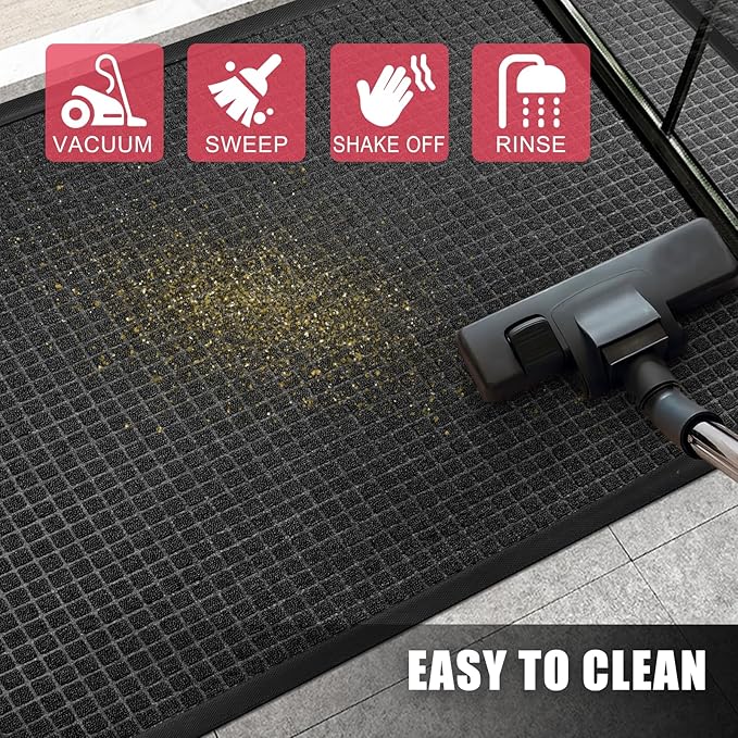 Kuyal Front Door Mat, 2'*3' Door Mat for Inside Outside Entrance,Waterproof Welcome Mats with Non-Slip Backing, Indoor Outdoor Entryway, Commercial Floor Mats, Durable & Easy to Clean, Dark Gray