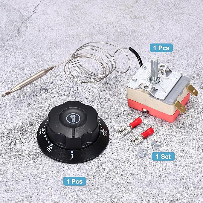 MECCANIXITY 2pcs Temperature Control Switch 250V, 16A 50-300°C Capillary Thermostat Temperature Control Switch for Oven Fryers Refrigerator Heaters