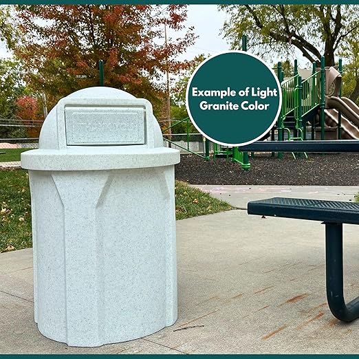 32 Gallon Square 100% Recycled Plastic Heavy Duty Indoor or Outdoor Commercial Trash Can with Push Lid | Great for Schools and Businesses - Light Granite