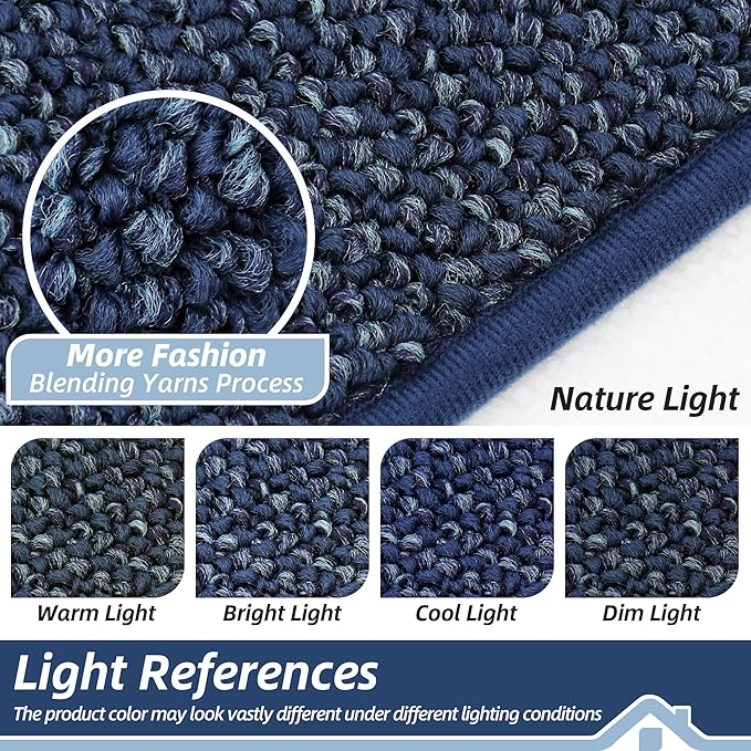 BEQHAUSE Dirt Trapper Door Mat 20" x 32", Non-Slip Washable Doormats Entrance Mat, Dirt Resistant and Absorbent Welcome Mat, Low Profile Floor Mats for Front Back Door and Entryway, Blue