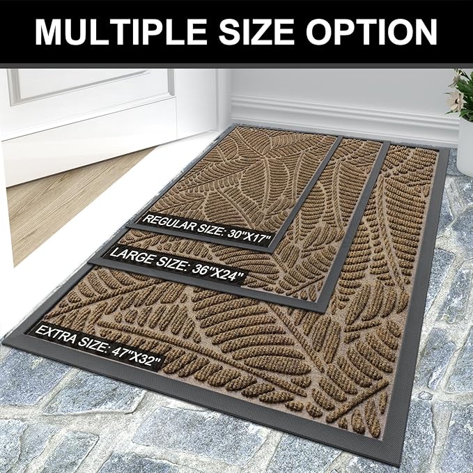 Colorxy Waterproof Doormat, Sturdy Natural Rubber Front Indoor Mat, Non Slip Low Profile Indoor Outdoor Door Mats, Stain and Fade Resistant Floor Mat, Easy Clean Patio Entrance Mat, 36''x24'', Brown