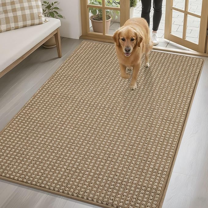 hicorfe Dirt Trapper Indoor Doormat,32"x48" Welcome Door mat,Non Slip Backing Washable Door Mats,Absorbent and Resistant Low-Profile Entrance Inside Floor Mat for Front Back Door and Entryway (Brown)