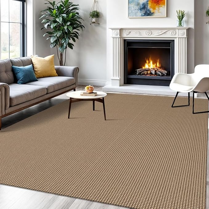 IOHOUZE Washable Area Rug 6x9 Non Slip Rubber Backed Woven Rugs for Living Room, Dining Room Rugs Bedroom Rug, Floor Carpet for Living Room Nursery Office, Orange/Tan/Brown