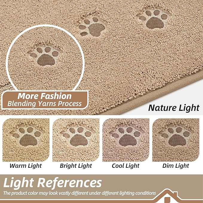 BEQHAUSE Dog Door Mat for Muddy Paws 20"x32" Dirt Trapper Absorbent Doormat Non Slip Entryway Rugs Washable Stain Resistant Welcome Floor Mat Soft Low-Profile for Front Back Door, Beige