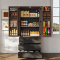 70.8" Kitchen Pantry Cabinet with 3 Drawers Freestanding Kitchen Storage with 3-Tier Cabinet & Door-Mounted Shelves Hidden Handle Magnetic Closure Freestanding Storage for Dining Room