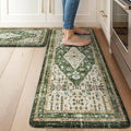 Collive Boho Kitchen Mats for Floor, Cushioned Anti Fatigue Kitchen Rug Set of 2, Non-Skid Waterproof Sink Rugs Comfort Standing Mat for Laundry, Office, Desk, Green