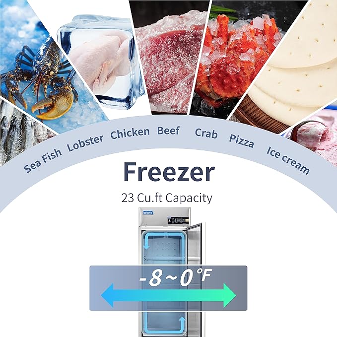 ICECASA 27"W Commercial Freezer Reach-in 23 Cu.ft Single Solid Door Stainless Steel Commercial Freezer Fan Cooling for Restuarant, Bar, Shop, etc