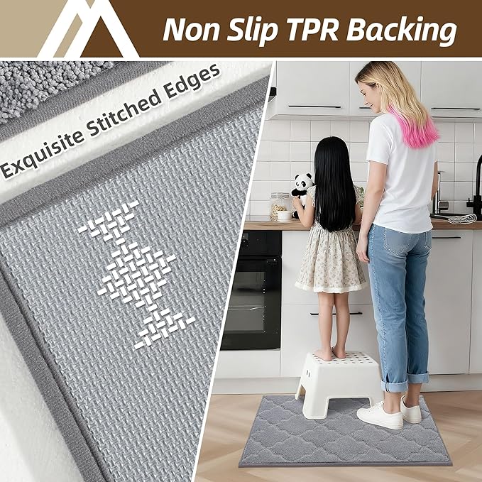 COSY HOMEER Kitchen Rugs 32"x48" Non-Slip Washable Kitchen Mats for Floor Absorbent Kitchen Carpet Soft Rugs for Kitchen,Sink Mat,Entrance,Area Rug,Grey