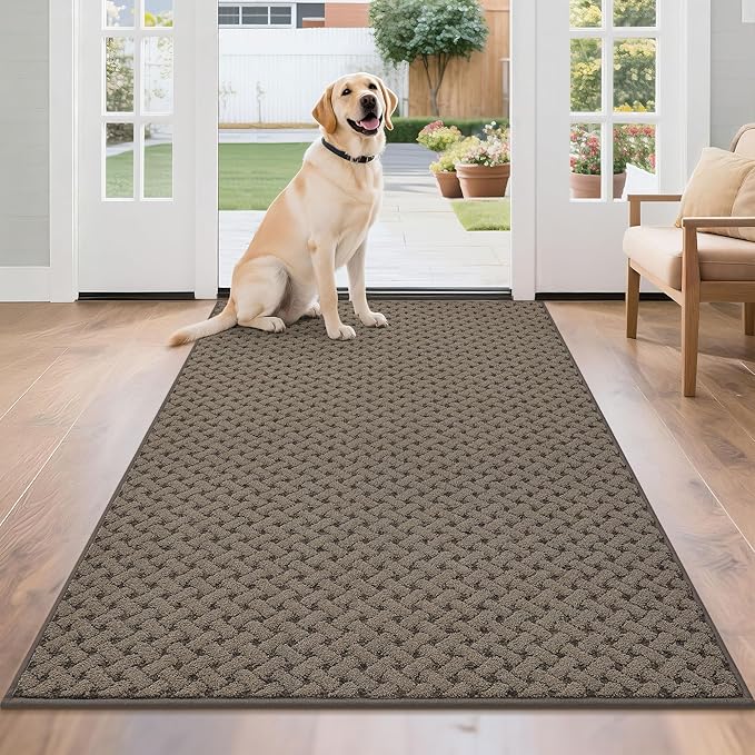 BEQHAUSE Dirt Trapper Door Mat Non-Slip Entryway Rugs Stain Resistant Absorbent Dog Doormats Woven-Look Washable Welcome Floor Doormat for Front Back Door, Muddy Wet Shoes & Paws, 36" x 60", Brown