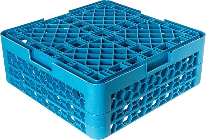 Carlisle FoodService Products OptiClean Plastic 25-Compartment Divided Glass Rack with Extender, Blue, (Pack of 3)
