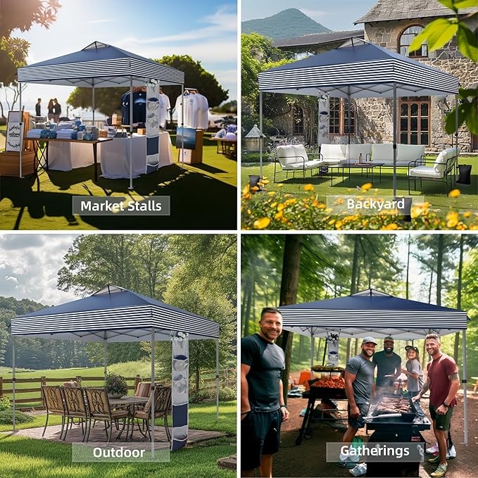 MFSTUDIO 10x10 Pop up Canopy Tent, Gazebo Shelter Sun Shade Canopies One Push Setup Portable Popup Easy Set up Tents with Vented Top,Storage,4 Sandbags,for Beach,Parties,Camping