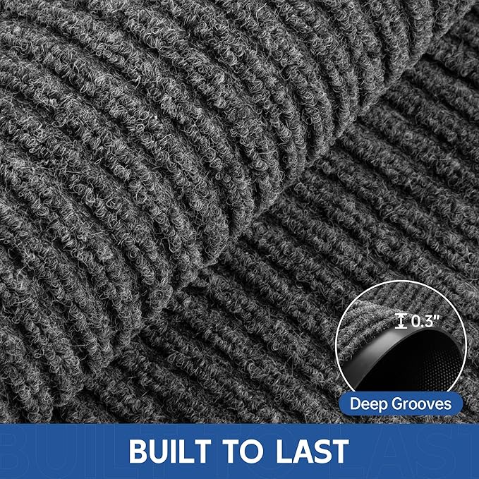 Front Door Mat, 4' x 8' Heavy Duty Indoor Outdoor Door Mat for Entryway, Commercial Door Mats Entrance, Low Profile Welcome Mats Non-Slip, Durable Rubber Backing Entry Mat for Patio, Home