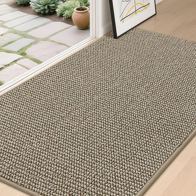 BEQHAUSE Dirt Trapper Door Mat 36" x 60", Non-Slip Washable Doormats Entrance Mat, Dirt Resistant and Absorbent Welcome Mat, Low Profile Floor Mats for Front Back Door and Entryway, Light Beige