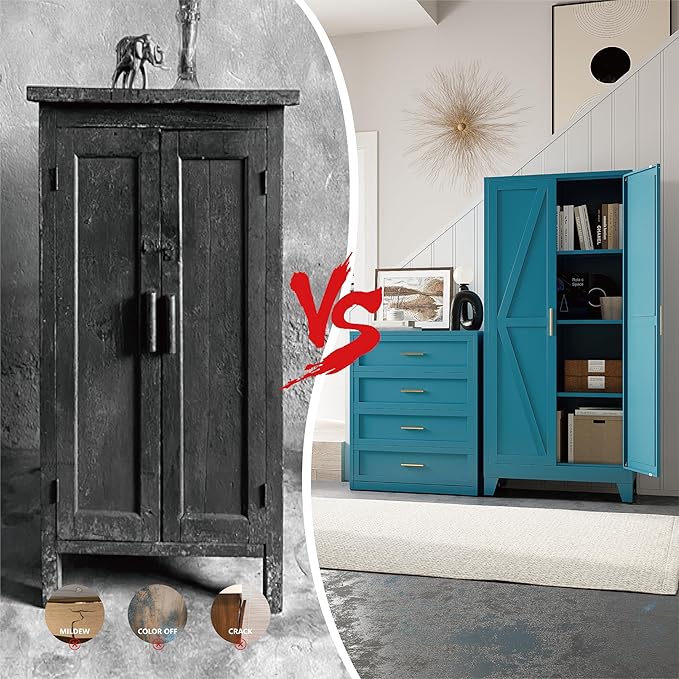 61" Tall Pantry Cabinet, White Metal Pantry Storage Cabinet, Kitchen Pantry Storage Cabinets with 2 Door and 3 Adjustable Shelves (Blue, 61" H)