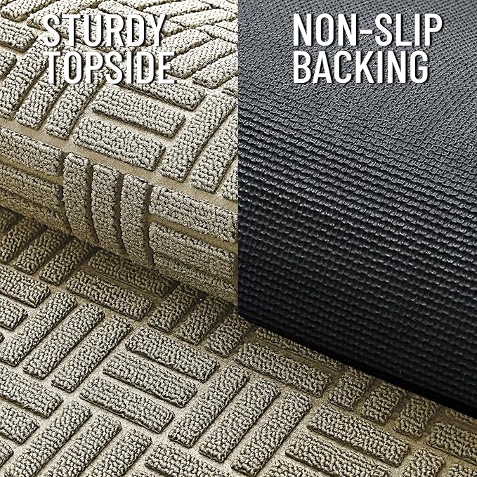 OLANLY Front Door Mat Outside Entrance 59x34, Absorbent, Heavy Duty Sturdy Natural Rubber Doormat Indoor Outdoor, Stain and Fade Resistant, Non-Slip Backing Low Profile Floor Mat for Entryway, Beige