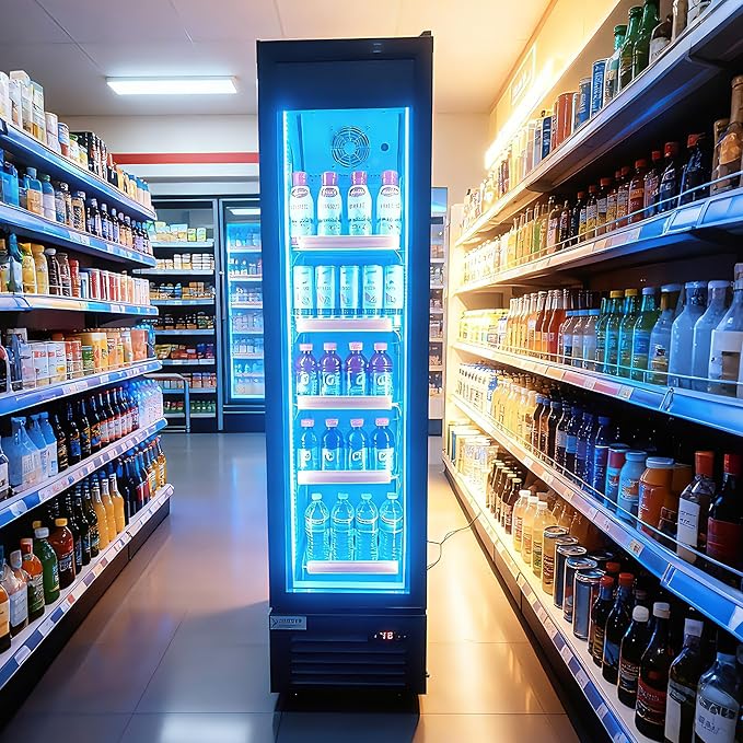 Commercial Beverage Refrigerator Display Fridge,Slim Single Glass Door Merchandiser Drink Cooler with LED Light Adjustable Shelves,ETL Sanitation,6 Cu Ft,16.15" Wide