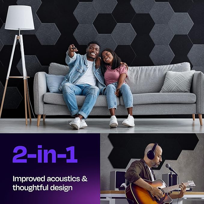 Acoustic Panels 12-Pack Soundproof Wall Panels 14"X12.1"X0.4" Sound Panels High Density Sound Dampening Panels - [Deep Black Hexagon]