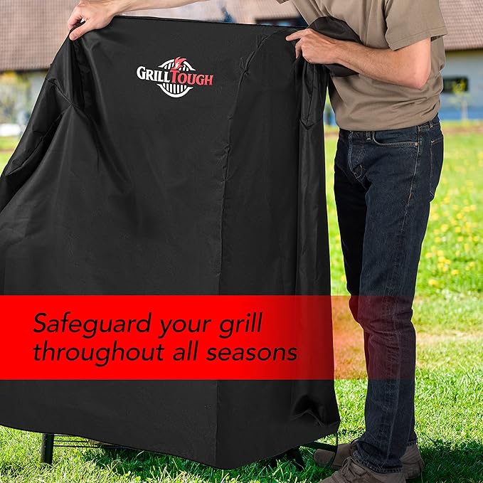 Heavy Duty Smoker Cover, 30 Inch – Waterproof, Weather Resistant, UV & Fade Resistant with Adjustable Straps – BBQ Cover for Flat Grill, Black