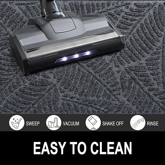 Colorxy Waterproof Doormat, Sturdy Natural Rubber Front Indoor Mat, Non Slip Low Profile Indoor Outdoor Door Mats, Stain and Fade Resistant Floor Mat, Easy Clean Patio Entrance Mat, 47''x24'', Grey