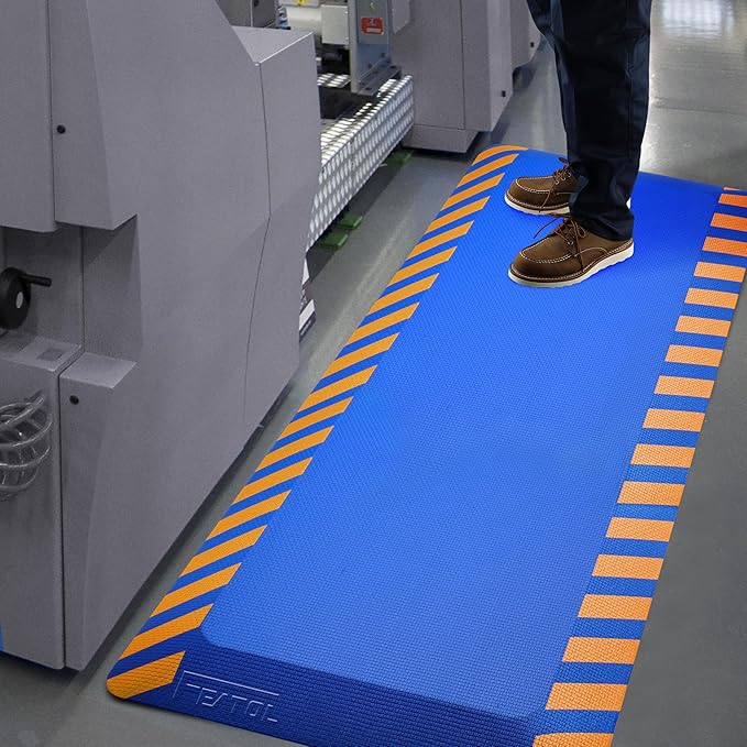 FEATOL Anti Fatigue Mat Industrial, Ergonomic Standing Floor Mat for Work for Stand -Safety Support for Leg & Back Pain(Blue with Yellow Border, 20" x 39", 1PC)