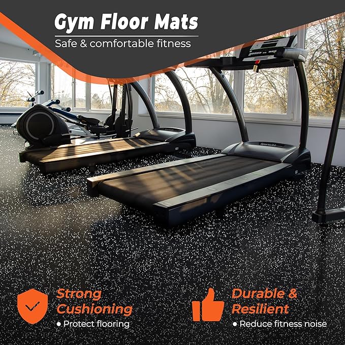 SUPERJARE 0.4'' Thick 48 Pcs 192 Sq Ft Rubber Top Exercise Equipment Mats, High Density EVA Foam Mats with Rubber Top, Interlocking Gym Flooring for Home Gym, Protective Workout Mat, Black/Grey