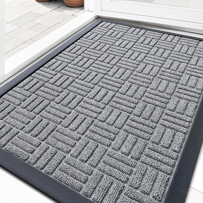 OLANLY Front Door Mat Outside Entrance 35x23, Absorbent, Heavy Duty Sturdy Natural Rubber Doormat Indoor Outdoor, Non-Slip, Stain and Fade Resistant, Low Profile Floor Mat for Entryway, Charcoal Gray