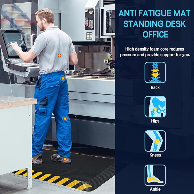 FEATOL Anti Fatigue Mat Industrial, Ergonomic Standing Floor Mat for Work for Stand -Safety Support for Leg & Back Pain(Yellow Border, 20" x 59", 2PC)