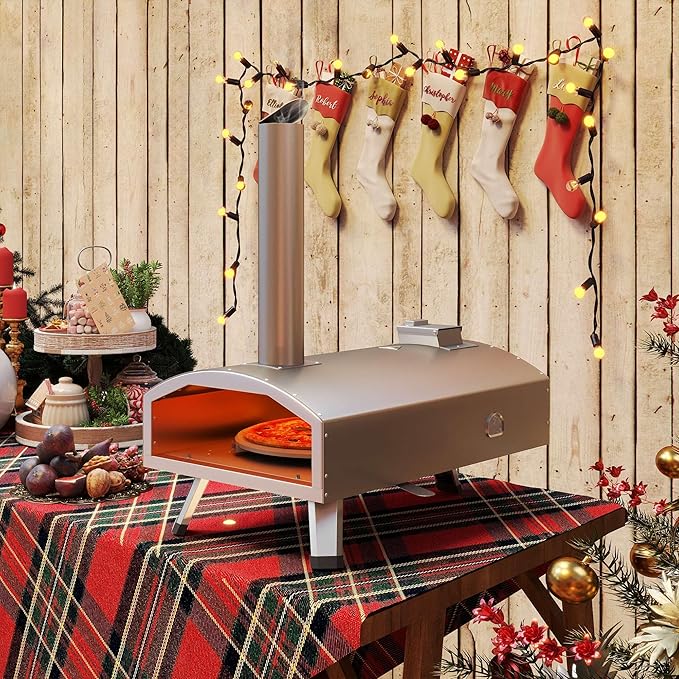 YTIAHOME 12" Pizza Oven, Multi-Fuel Outdoor Pizza Oven with Rotating and Built-in Thermometer, Dual Fuel Pizza Maker with Peel, Stone, Carry Cover, Recipes for Backyard Party Christmas Gifts