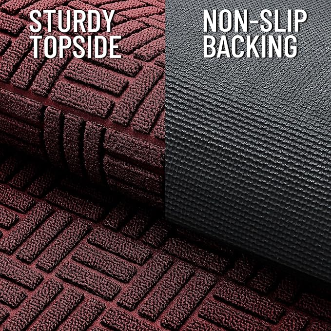 OLANLY Front Door Mat Outside Entrance 59x34, Absorbent, Heavy Duty Sturdy Natural Rubber Doormat Indoor Outdoor, Non-Slip, Stain and Fade Resistant, Low Profile Floor Mat for Entryway, Burgundy